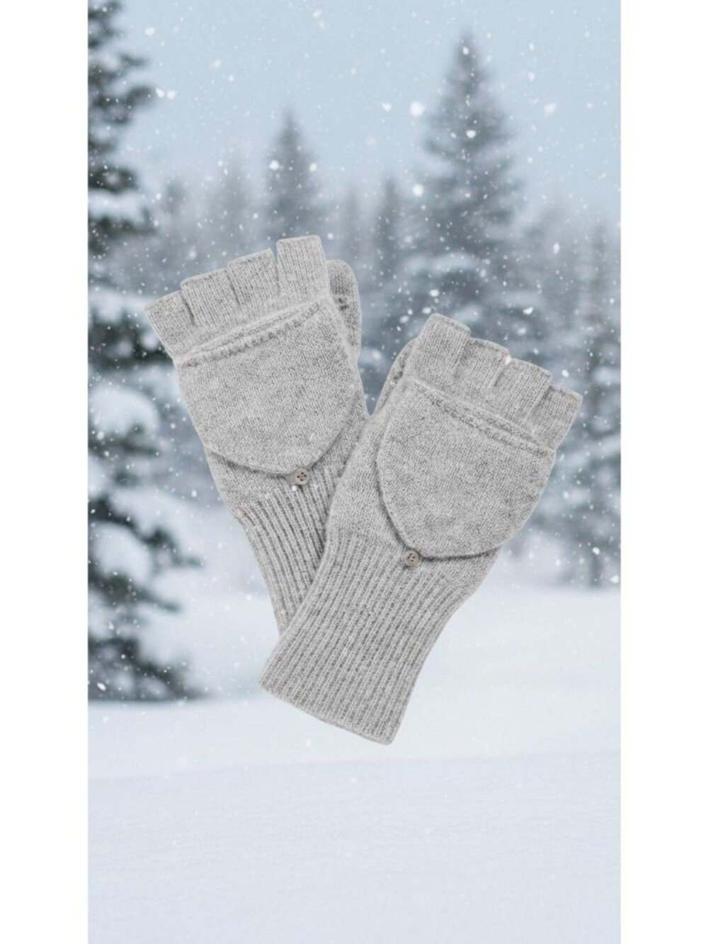 White + Warren 100% Cashmere Pop Top Gloves Grey HeatherNew W/ Tags!!